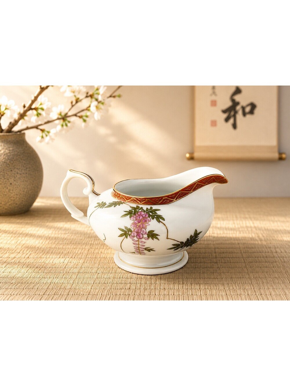 Noritake Nippon 1910s Maruki Mark Eggshell Porcelain Floral Creamer, 4x4”